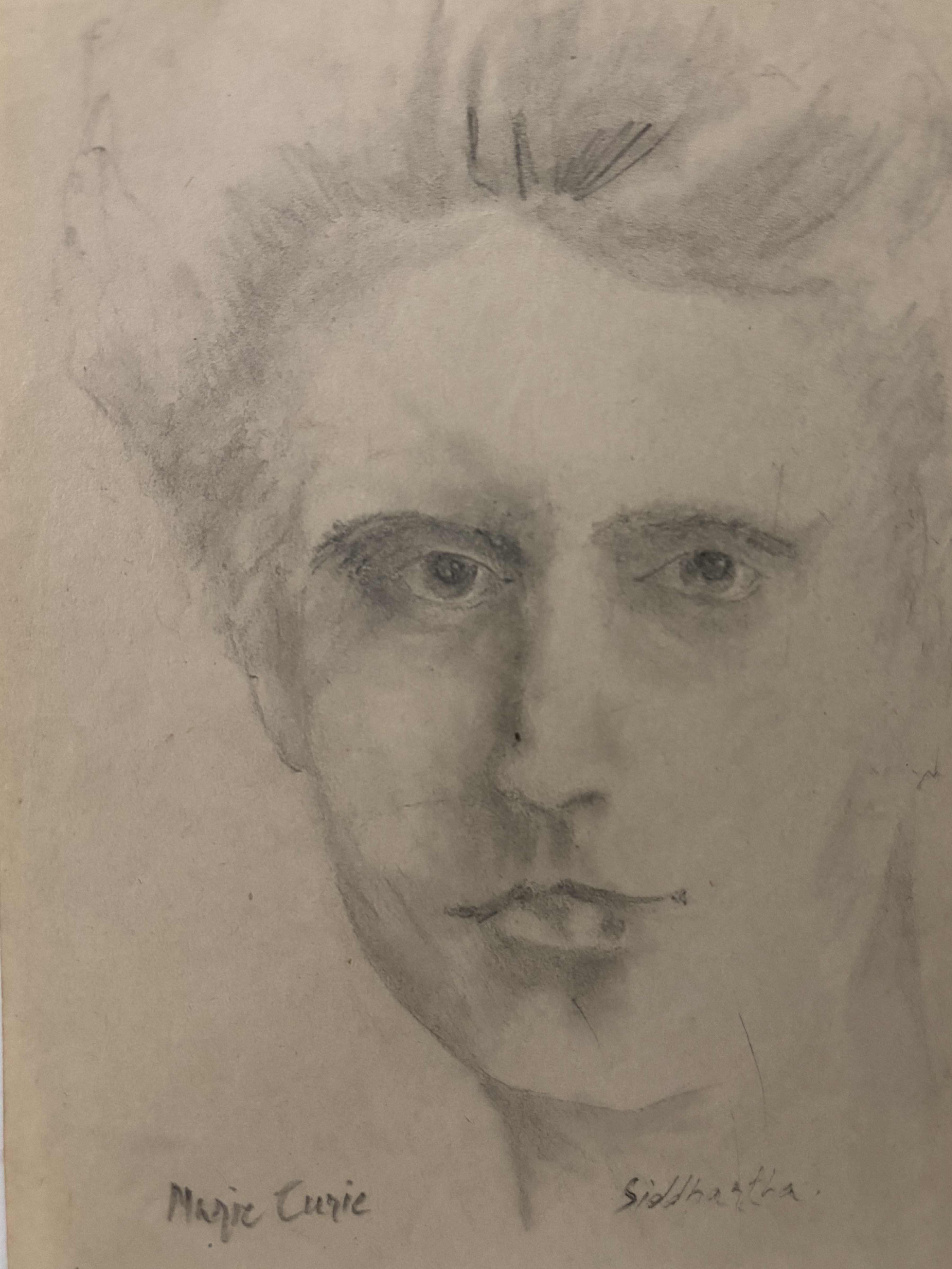 Pencil portrait of Marie Curie, 1995